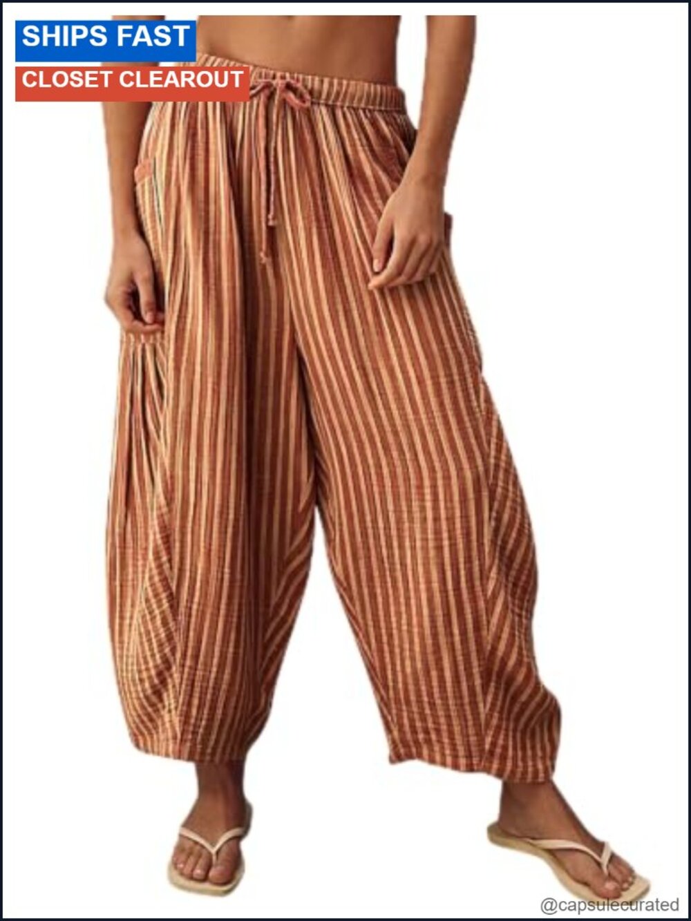Women's Cotton Striped Harem Pants Wide Leg Drawstring Palazzo